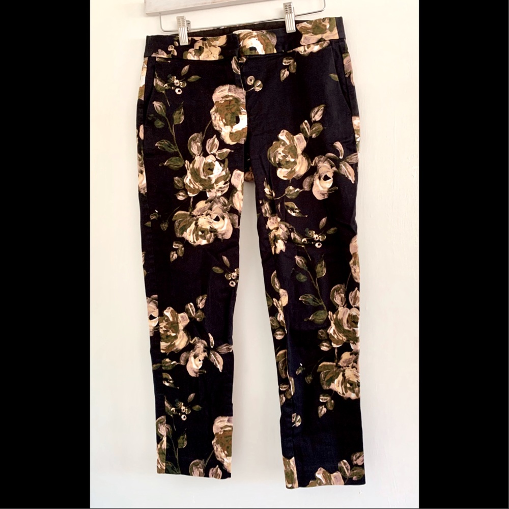 J. Crew Stretch Black Floral Slacks